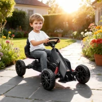 Aosom Pedal Go Kart with Adjustable Seat, Forward, Backward, Handbrake, Shock Absorption for 3-8 Years, Black(m-1)