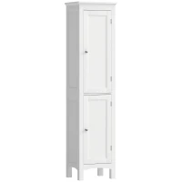 kleankin Tall Bathroom Cabinet, Freestanding Storage Organizer with Adjustable Shelves and Cupboards, 15" x 13" x 63", White(m-2)