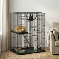 PawHut 2-Tier Cat Cage Indoor, Detachable Metal Wire Kennel with Hammock, Platform, Tray and Cushion for 1-2 Kittens(m-8)