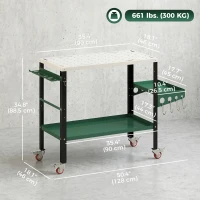 HOMCOM 2Tier Rolling Tool Cart with Wheels, Lockable Steel Heavy Duty Cart with Side Tray, Silver & Green(m-3)