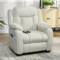 HOMCOM Massage Recliner Chair with Quiet Brushless Motor Pet-Friendly Fabric Power Recliner with 2 Memory Positions Cream White(m-11)