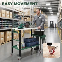 HOMCOM 2Tier Rolling Tool Cart with Wheels, Lockable Steel Heavy Duty Cart with Side Tray, Silver & Green(m-7)