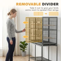PawHut 56"H Bird Cage, Parrot Cage w/ Detachable Rolling Stand, Removable Tray, Storage Shelf, Perches, Food Container(m-10)