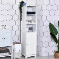 kleankin Tall Bathroom Storage Cabinet, Freestanding Tower Cabinet with Adjustable Shelf, 3 Open Shelves, White(m-8)