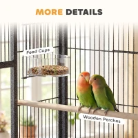 PawHut 56"H Bird Cage, Parrot Cage w/ Detachable Rolling Stand, Removable Tray, Storage Shelf, Perches, Food Container(m-9)