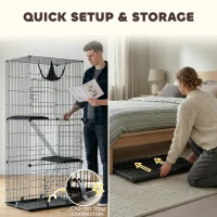 PawHut 3-Tier Cat Cage Indoor, Detachable Metal Wire Kennel withwith Hammock, Platform, Tray and Cushion for 1-2 Kittens(m-9)