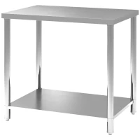 HOMCOM Stainless Steel Workbench, 35 x 24 x 34 Inch, Heavy Duty Work Prep Table with Shelf, Workbench for Kitchen, Garage(m-2)
