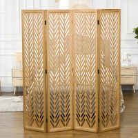 HOMCOM 4 Panel Room Divider, 5.6ft Tall Wood Folding Privacy Screens, Freestanding Partition Wall Dividers, Light Brown(m-7)