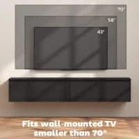 HOMCOM Wall Mounted TV Stand, Floating TV Cabinet with Storage, for TVs up to 70", High Gloss Effect, Black(m-6)