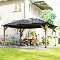 Outsunny 12' x 16' Hardtop Gazebo with Galvanized Steel Roof, UPF50+ Wood Permanent Pavilion with Clear Roof Top, Light Walnut(m-2)