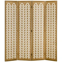 HOMCOM 4 Panel Room Divider, 5.6ft Tall Wood Folding Privacy Screens, Freestanding Partition Wall Dividers, Light Brown(m-2)