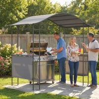 Outsunny 8' x 5' Grill Gazebo Canopy, Outdoor BBQ Shelter with 2 Side Shelves, Dark Grey(m-10)