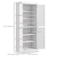 HOMCOM 72.5" Freestanding Kitchen Pantry Cabinet with 4 Doors, White(m-3)