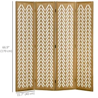 HOMCOM 4 Panel Room Divider, 5.6ft Tall Wood Folding Privacy Screens, Freestanding Partition Wall Dividers, Light Brown(m-3)
