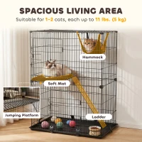 PawHut 2-Tier Cat Cage Indoor, Detachable Metal Wire Kennel with Hammock, Platform, Tray and Cushion for 1-2 Kittens(m-4)