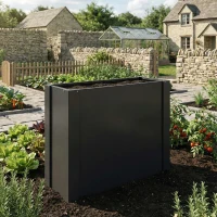 Outsunny Raised Garden Bed Galvanized Planter Box Outdoor with Gloves for Gardening Vegetables, Flower, Herb, 2.6 x 1 x 2 ft, Black(m-9)