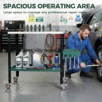 HOMCOM 2Tier Rolling Tool Cart with Wheels, Lockable Steel Heavy Duty Cart with Side Tray, Silver & Green(m-9)