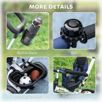 Qaba 6 in 1 Toddler Tricycle with Parent Push Handle, Canopy, Storage Baskets, Cupholder, Dark Blue(m-10)