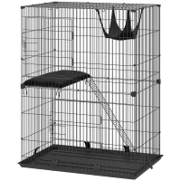 PawHut 2-Tier Cat Cage Indoor, Detachable Metal Wire Kennel with Hammock, Platform, Tray and Cushion for 1-2 Kittens(m-2)