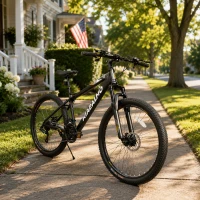 26" Mountain Bike with 21-Speed High-Carbon Steel Frame, Dual Disc Brakes, Adjustable Seatpost, 67" L x 26.5" W x 38.5" H, Black+Gray(m-1)