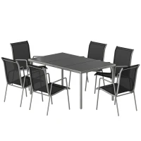 Outsunny 7 Piece Garden Dining Set, Garden Furniture Set with Rectangle Table and 6 Stackable Chairs(m-2)