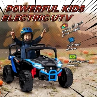 Qaba 12V Kids Ride On Truck, Battery Powered Electric UTV Vehicle with Rear Suspension, Remote Control for 3-5 Years, Blue(m-4)