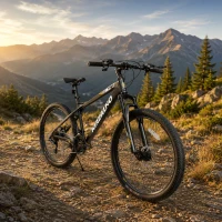 26" Mountain Bike with 21-Speed High-Carbon Steel Frame, Dual Disc Brakes, Adjustable Seatpost, 67" L x 26.5" W x 38.5" H, Black+Gray(m-14)