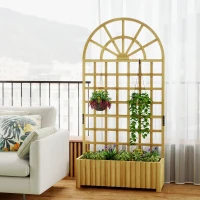 Outsunny Wooden Raised Garden Bed with Lattice Trellis, Outdoor Elevated Planter Box with Drainage Holes for Climbing Plants(m-9)
