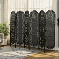 HOMCOM Bohemian Privacy Screen, Folding Room Divider with 6 Panels and Arched Top for Bedroom Living Room Office, Black(m-10)