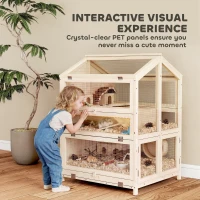 PawHut Wooden Hamster Cage, Large 3 Tier Hamster Cage w/ Pull-Out Tray, Openable Top, Hut, Seesaws, 26.8"L x 24.2"W x 35.4"H(m-8)