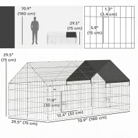 PawHut Metal Chicken Coop with UV-Resistant Cover for Hens, Rabbits, Ducks, Geese, 71" x 29.5" x 29.5", Black(m-3)