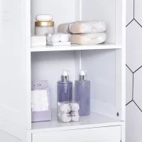 kleankin Tall Bathroom Storage Cabinet, Freestanding Tower Cabinet with Adjustable Shelf, 3 Open Shelves, White(m-11)