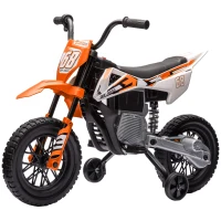 Qaba 12V Kids Electric Motorcycle w/ Twist Grip Throttle, Training Wheels, Rear Suspension & Music, Orange(m-1)