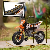 Qaba 12V Kids Electric Motorcycle w/ Twist Grip Throttle, Training Wheels, Rear Suspension & Music, Orange(m-3)