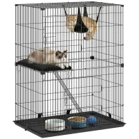 PawHut 2-Tier Cat Cage Indoor, Detachable Metal Wire Kennel with Hammock, Platform, Tray and Cushion for 1-2 Kittens(m-11)