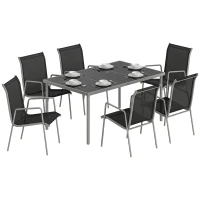 Outsunny 7 Piece Garden Dining Set, Garden Furniture Set with Rectangle Table and 6 Stackable Chairs(m-11)