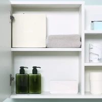 kleankin Bathroom Storage Cabinet with Mirror, Wall Mounted Medicine Cabinet with 3 Open Shelves and 2-tier Cupboard(m-11)