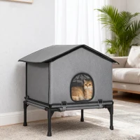 PawHut Outdoor Cat House, Waterproof Insulated Cat Kennel with Elevated Base, Foldable Feral Kitty Shelter for Kittens, Grey(m-10)