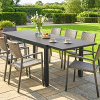 Outsunny Expandable Outdoor Dining Table, 55"-95" Patio Table with Tempered Glass Top and Aluminum Frame, Black(m-9)