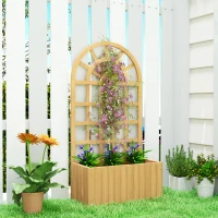 Outsunny Wooden Raised Garden Bed with Lattice Trellis, Outdoor Elevated Planter Box with Drainage Holes for Climbing Plants(m-1)