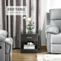 HOMCOM Modern Side Table with Drawer and Storage Shelf, End Table for Living Room, Black Wood Grain(m-6)