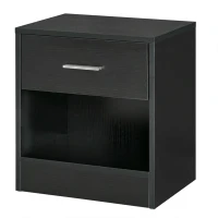 HOMCOM Modern Side Table with Drawer and Storage Shelf, End Table for Living Room, Black Wood Grain(m-11)