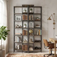 HOMCOM 6-Tier L-Shaped Bookshelf, Freestanding Corner Bookcase with Metal Frame, Rustic Brown(m-10)