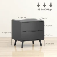 HOMCOM Nightstands Set of 2, Bedside Table with 2 Drawers, Modern Side End Table with Solid  Wood Legs for Bedroom, Black(m-3)