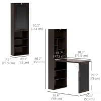 HOMCOM Fold-out Convertible Office Desk, Wall Mount Computer Desk with Blackboard and Side Shelf, Brown(m-3)