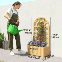 Outsunny Wooden Raised Garden Bed with Lattice Trellis, Outdoor Elevated Planter Box with Drainage Holes for Climbing Plants(m-3)