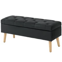 HOMCOM Storage Ottoman with Lid, Velvet Upholstered Storage Bench with Wood Legs for Living Room, Black(m-2)
