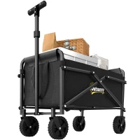 Outsunny Small Collapsible Folding Garden Cart, Heavy Duty Lawn Wagon with Universal Wheels and Adjustable Handle, Black(m-11)