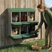 PawHut Chicken Nesting Boxes, 6 Compartment Metal Nesting Boxes for Chicken Coop, Egg Laying Boxes with Lid Cover(m-1)