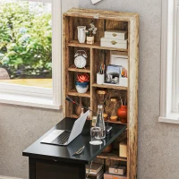 HOMCOM Fold-out Convertible Office Desk, Wall Mount Computer Desk with Blackboard and Side Shelf, Rustic Brown(m-10)